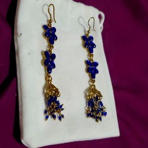 Gold and Blue Long Earrings